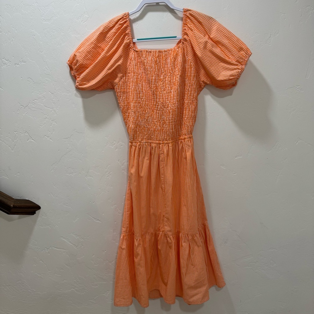 Sim and Sam Cutout Orange Gingham Dress Women's Large Stretch Midi - Picture 9 of 15